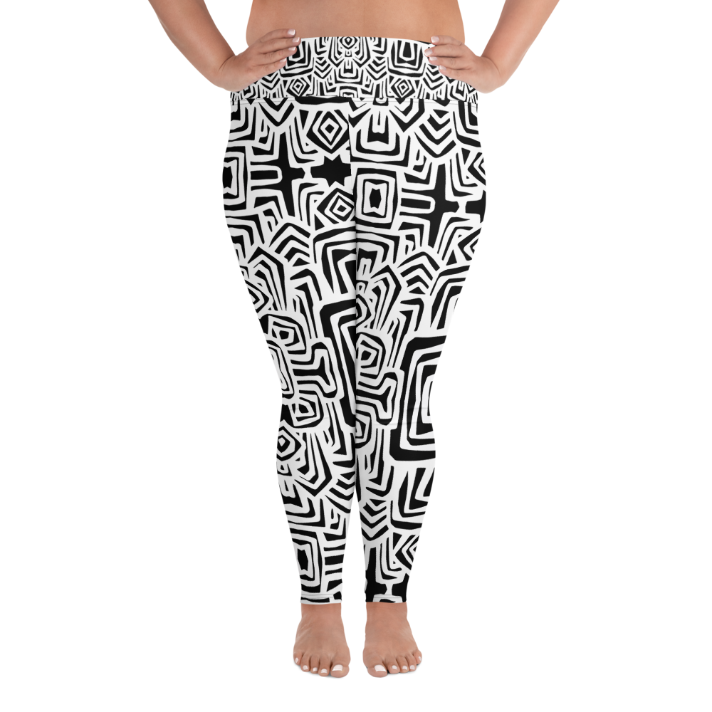 Black and White All-Over Print Plus Size Leggings