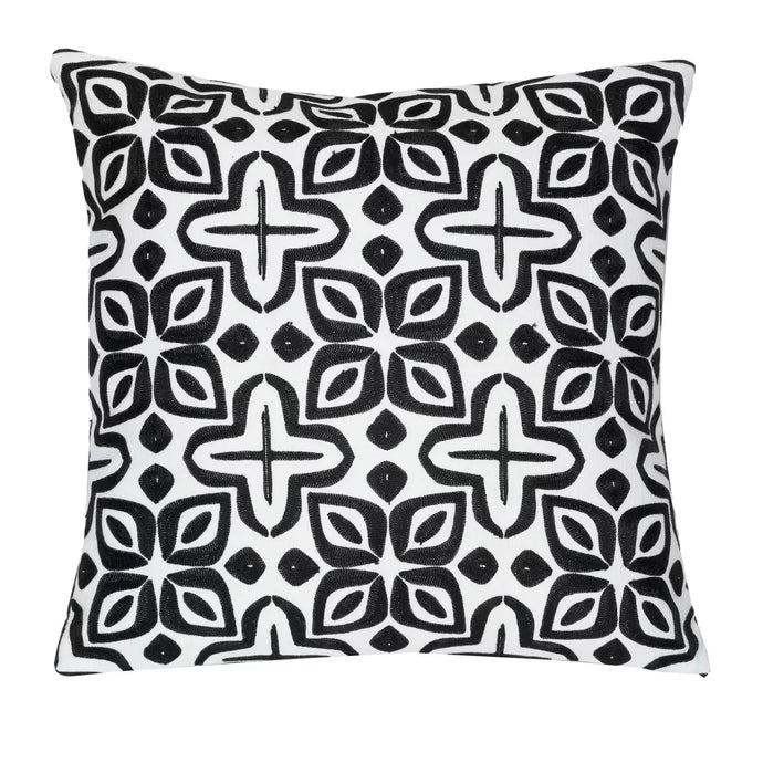 Beauty Embroidered Decorative Pillow (White/Black)